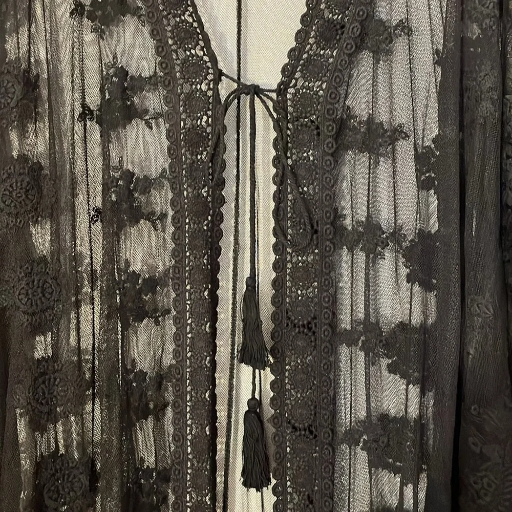 Sheer Black Lace Swim Coverup Kimono - Picture 4 of 12